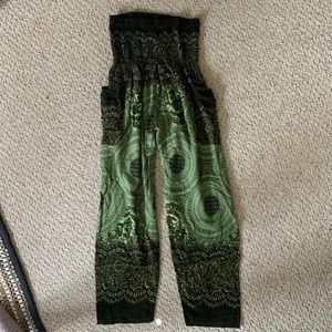Light weight high waisted psychedelic green hippie flowy pants